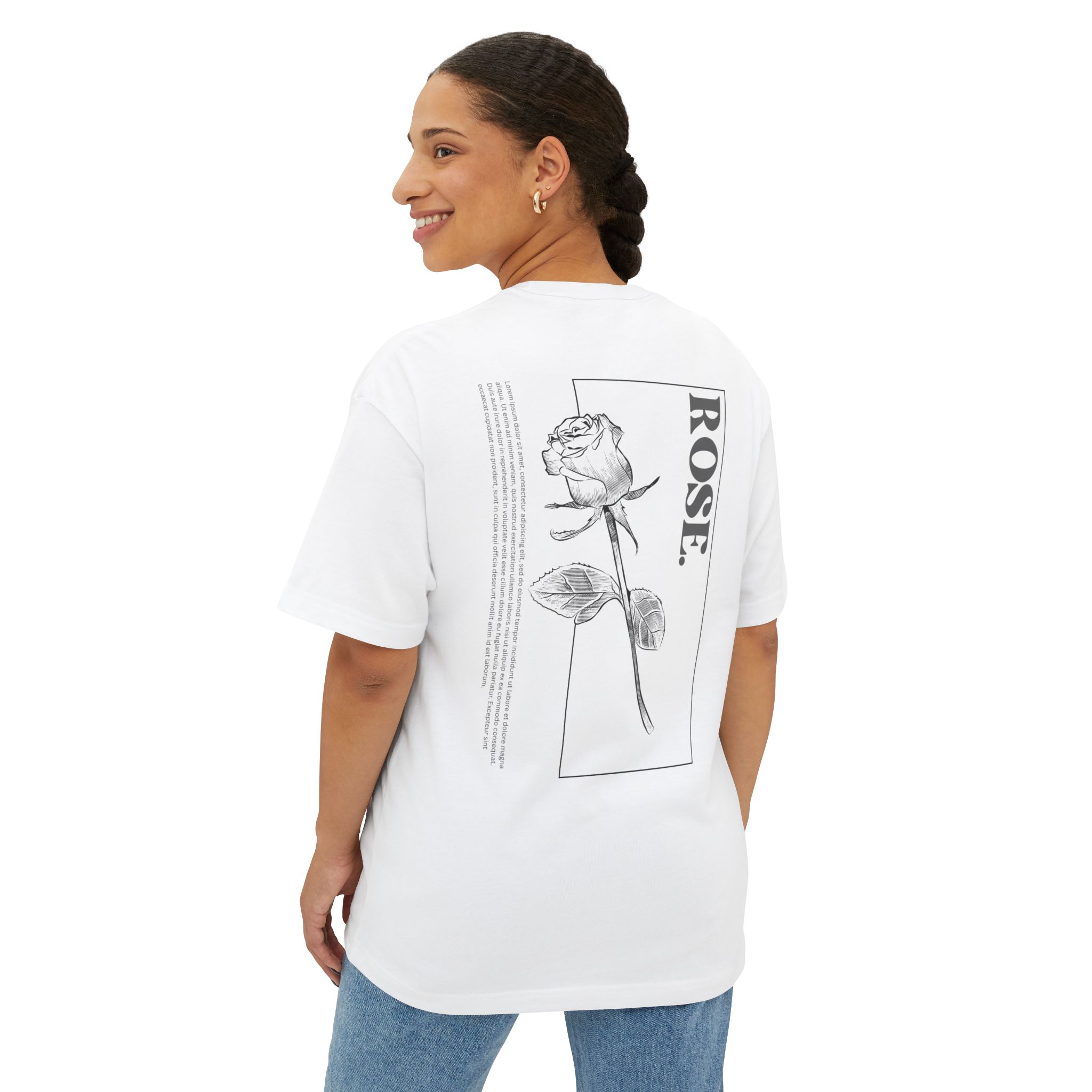 Rose Graphic Tee — Minimalist Monochrome Back Print - Image 4