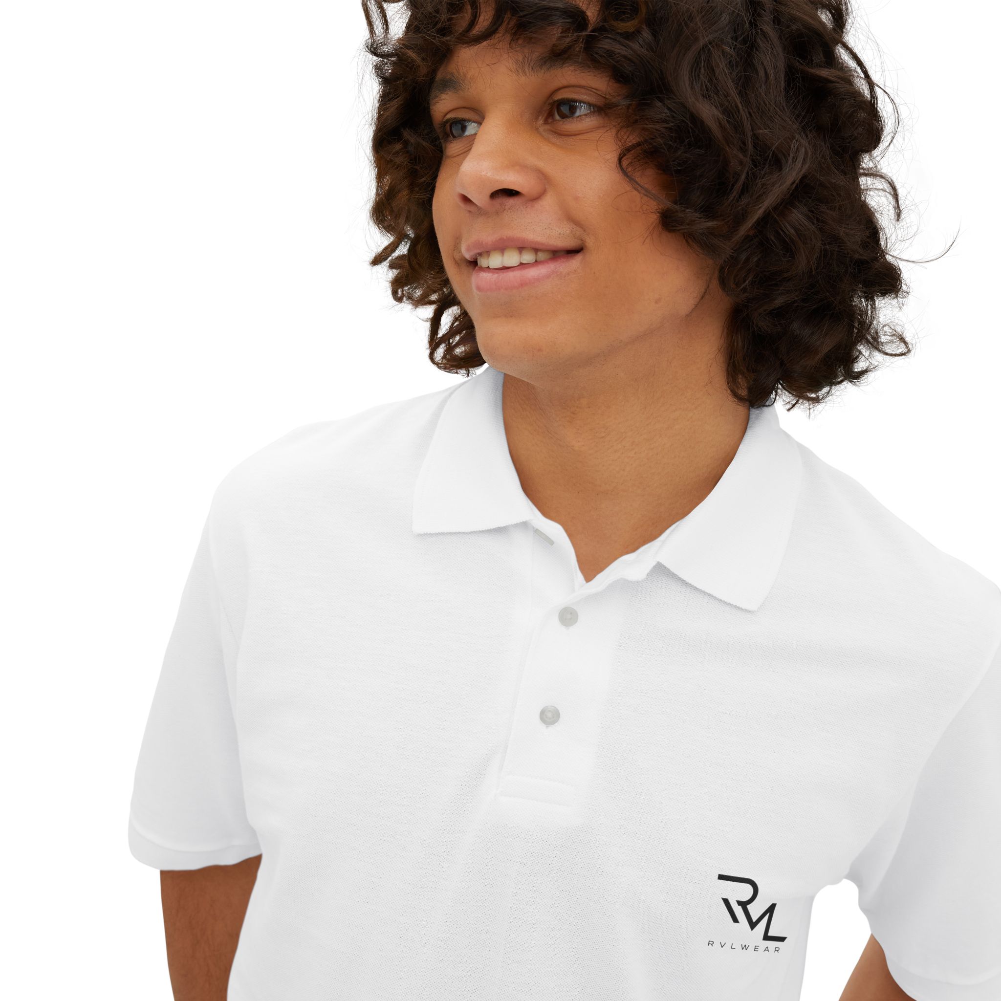 Men's White Piqué Polo Shirt — Minimal Monogram Chest Logo, Classic Golf & Casual Wear - Image 5