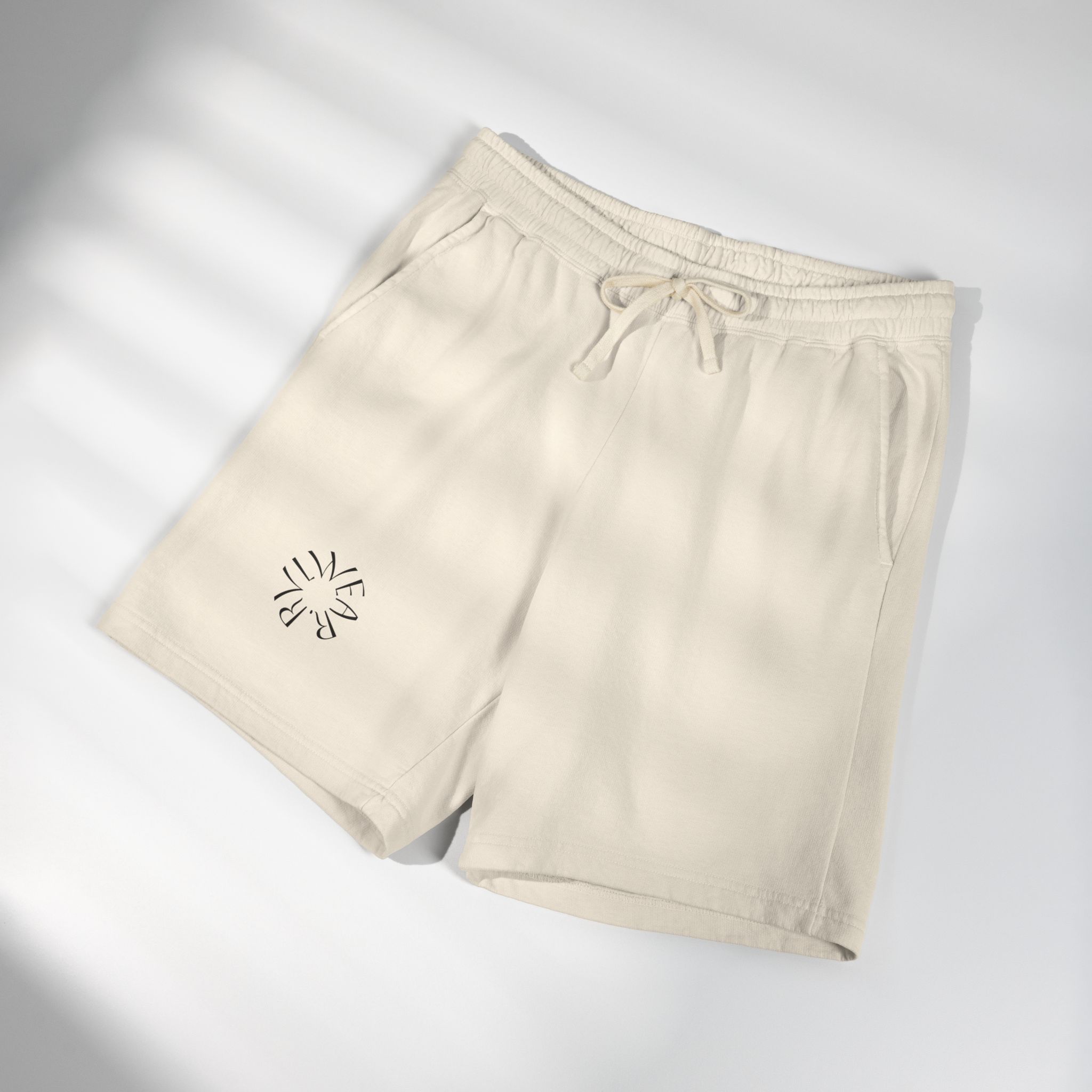 Lightweight Fleece Sweat Shorts — Minimal Sunburst Pocket Graphic