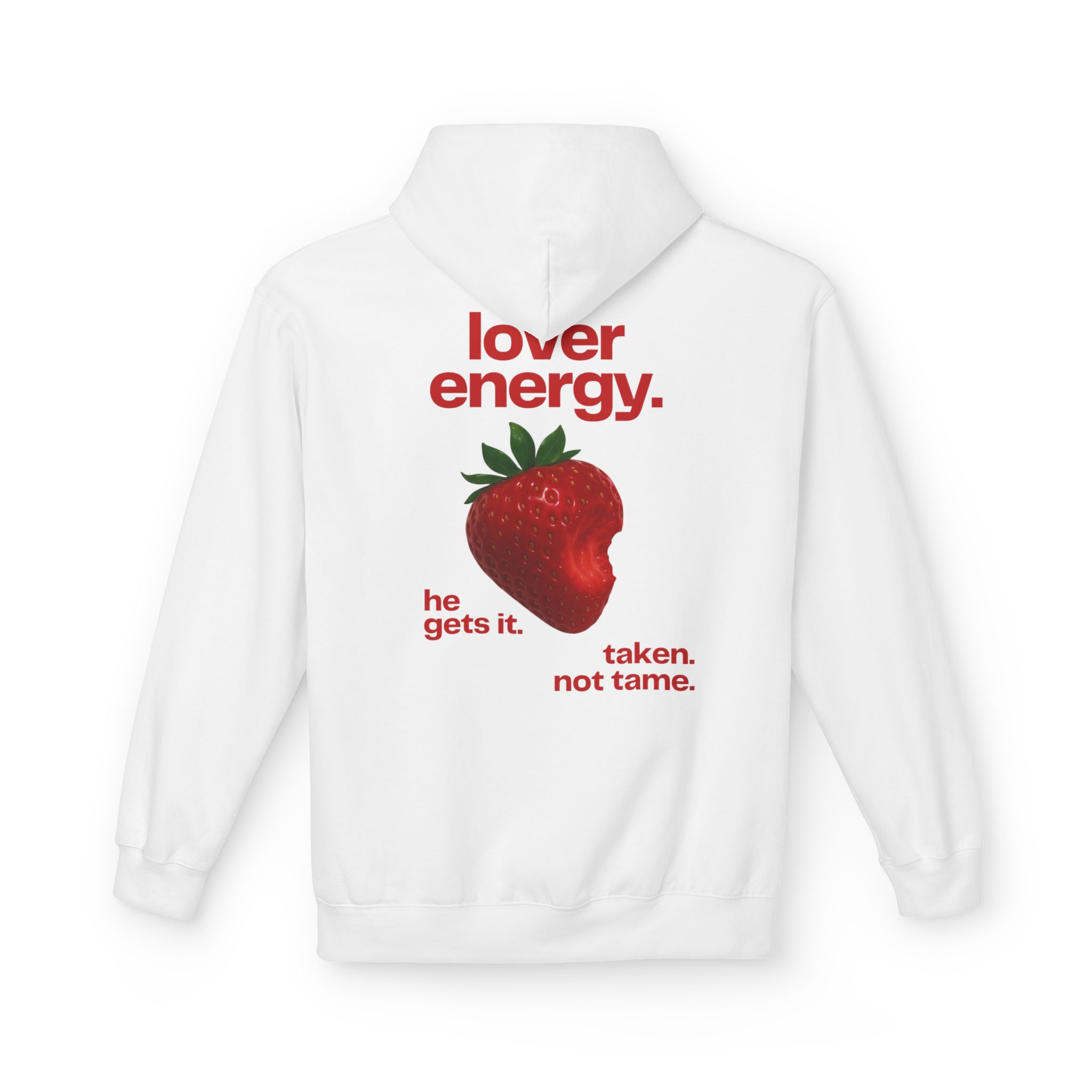 Lover Energy Hoodie — Strawberry Graphic ‘he gets it. taken. not tame.’ - Image 3