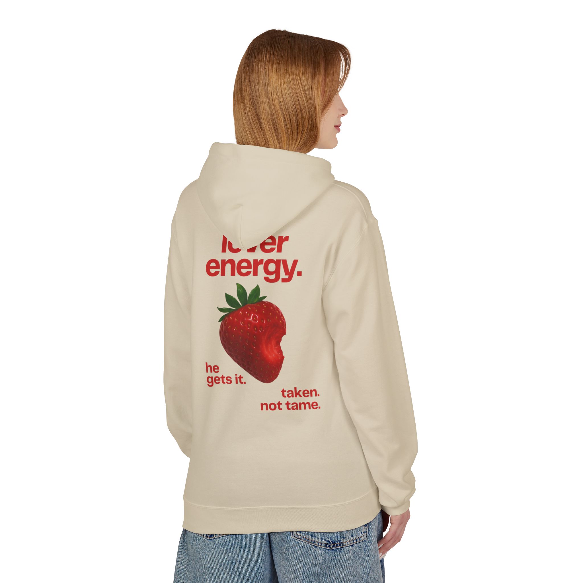 Lover Energy Hoodie — Strawberry Graphic ‘he gets it. taken. not tame.’ - Image 11