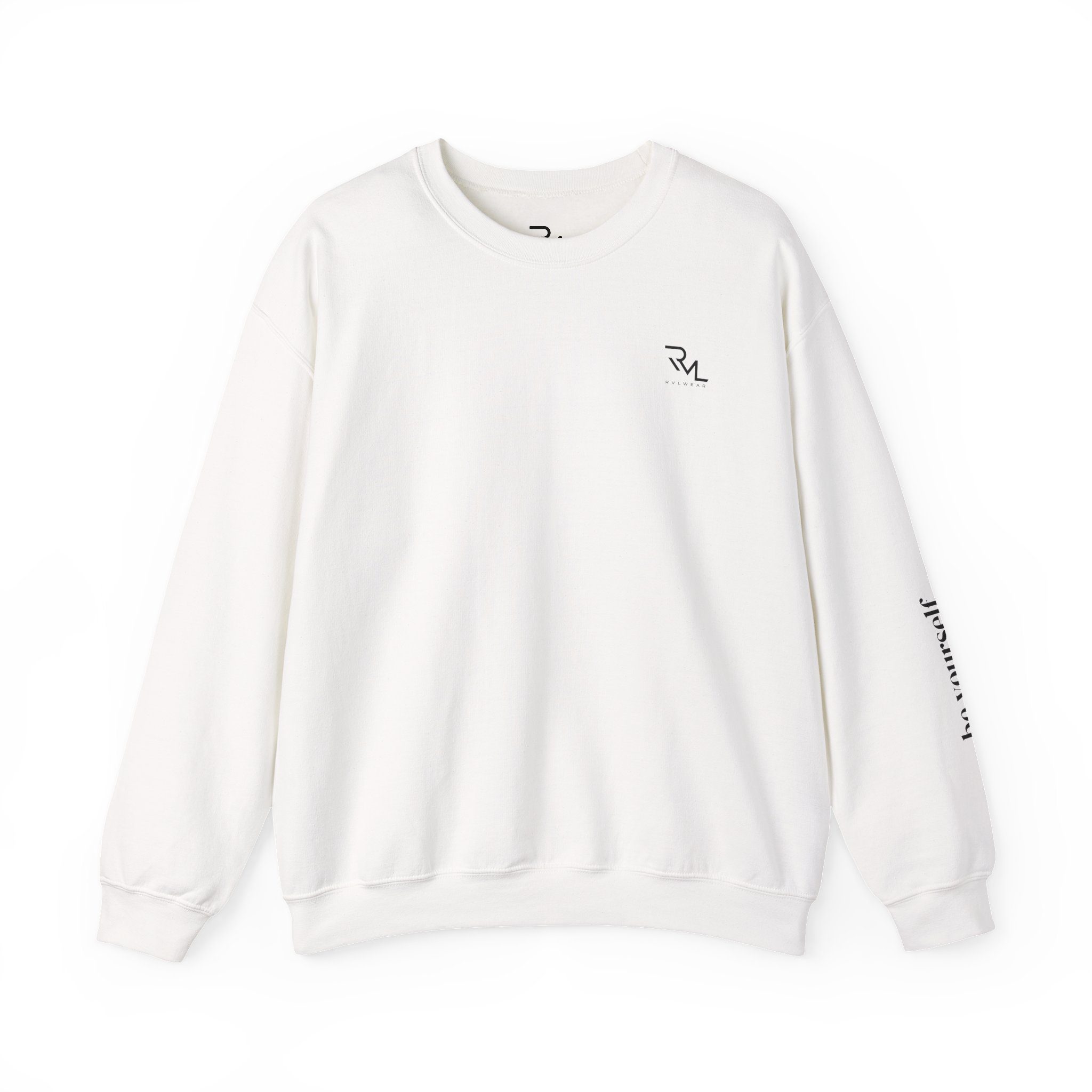 RVL Apparel Co. Crewneck Sweatshirt — Minimal Logo White Pullover
