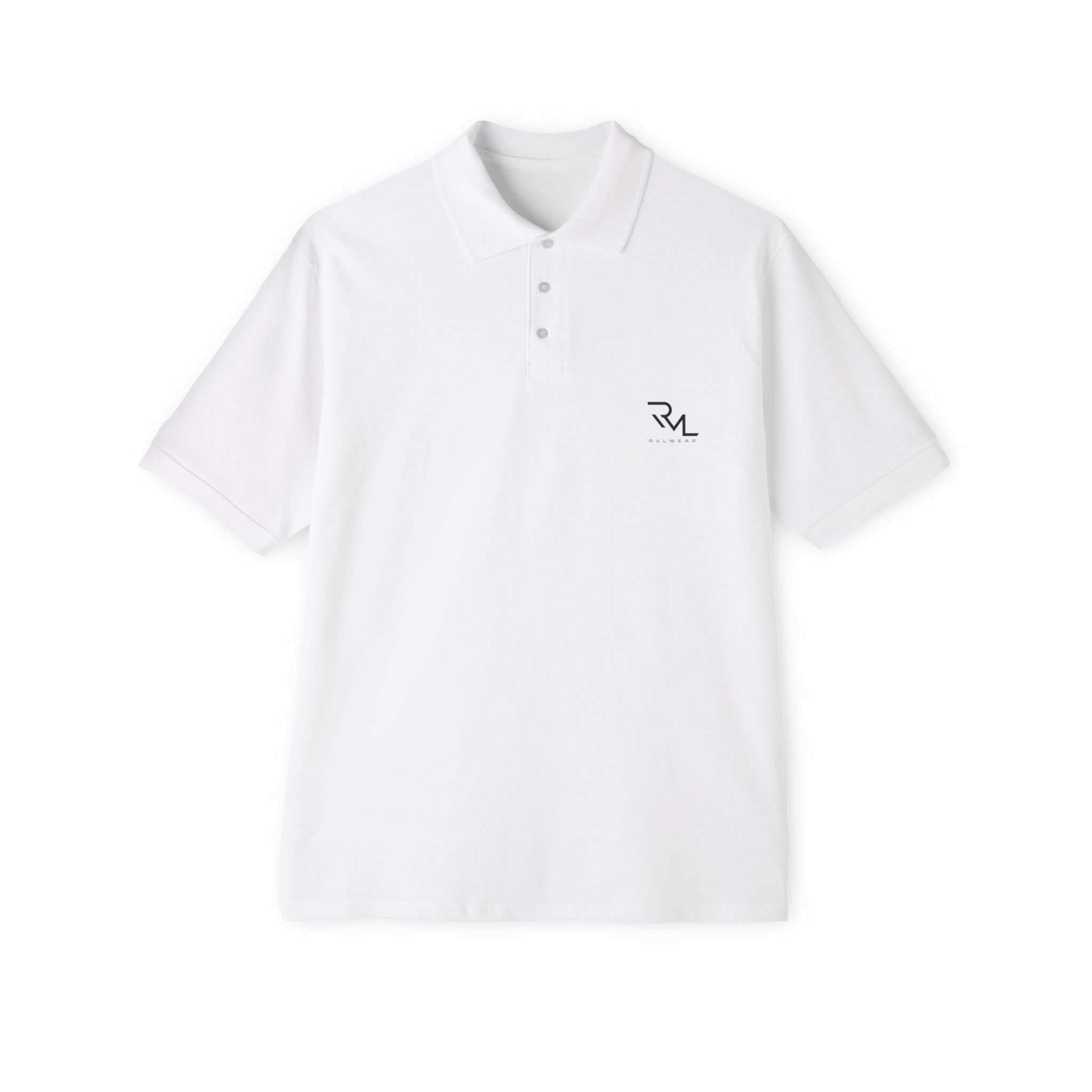 Men's White Piqué Polo Shirt — Minimal Monogram Chest Logo, Classic Golf & Casual Wear - Image 2
