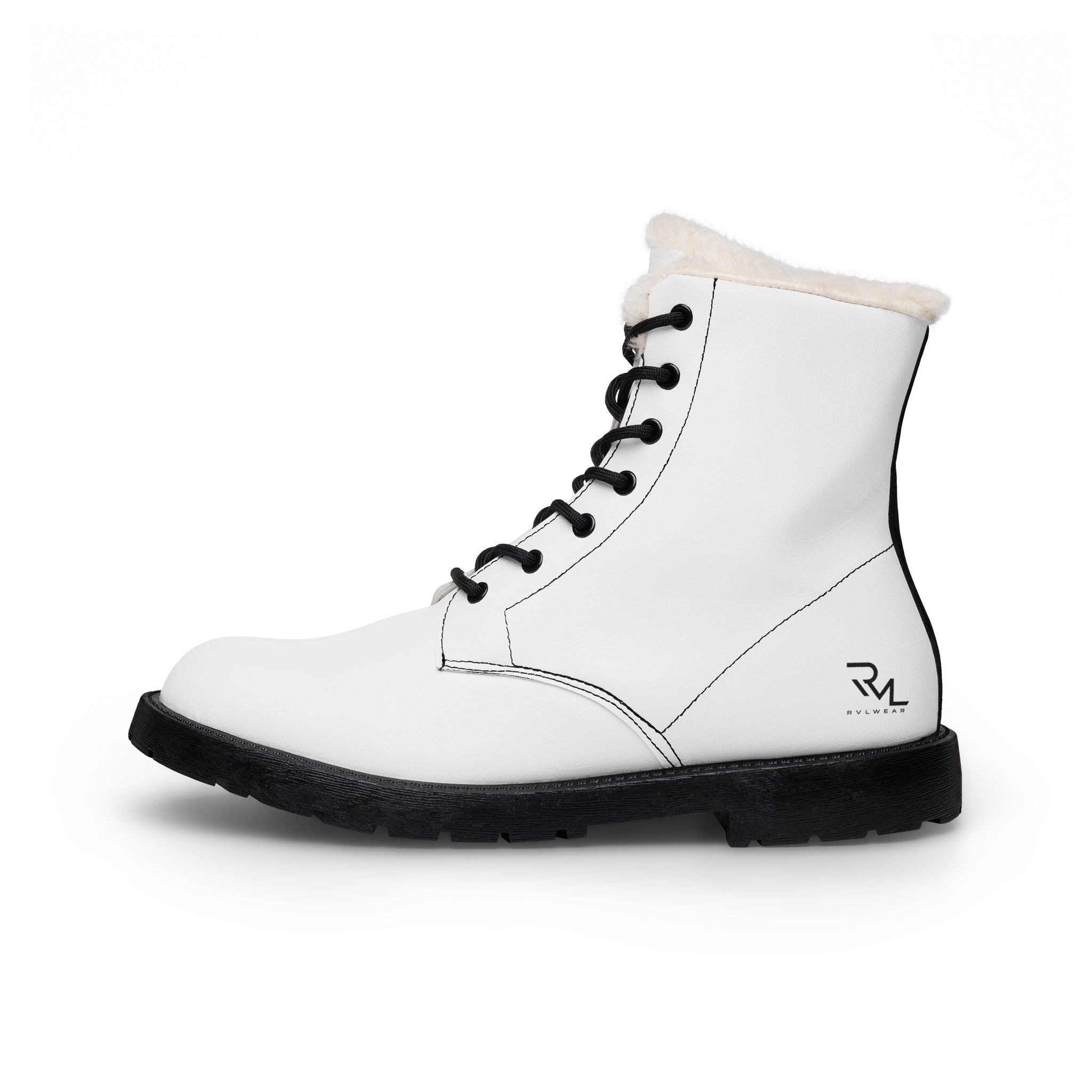 Men's Fur-Lined Leather Boots — White Winter Lace-Up Ankle Boots - Image 2