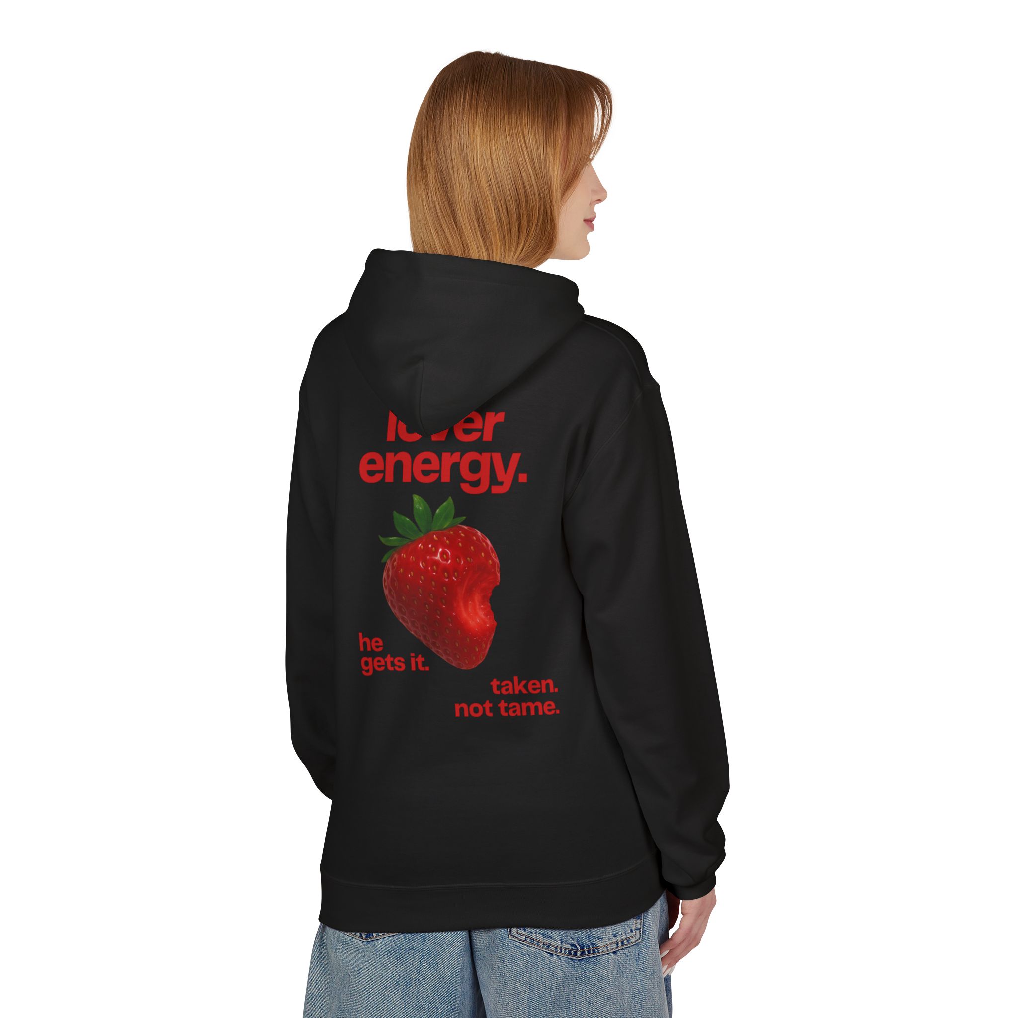 Lover Energy Hoodie — Strawberry Graphic ‘he gets it. taken. not tame.’ - Image 7