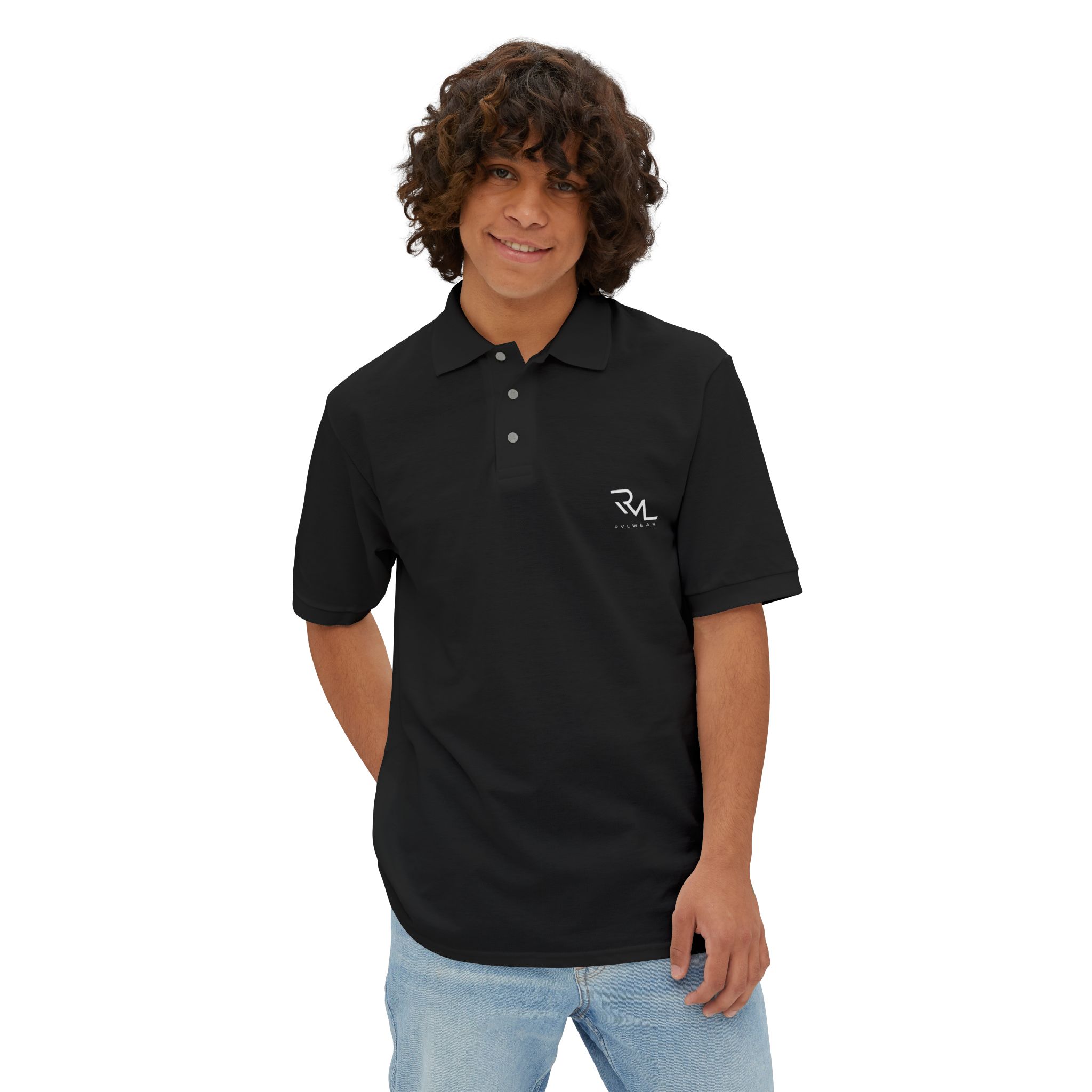 Men's White Piqué Polo Shirt — Minimal Monogram Chest Logo, Classic Golf & Casual Wear - Image 8