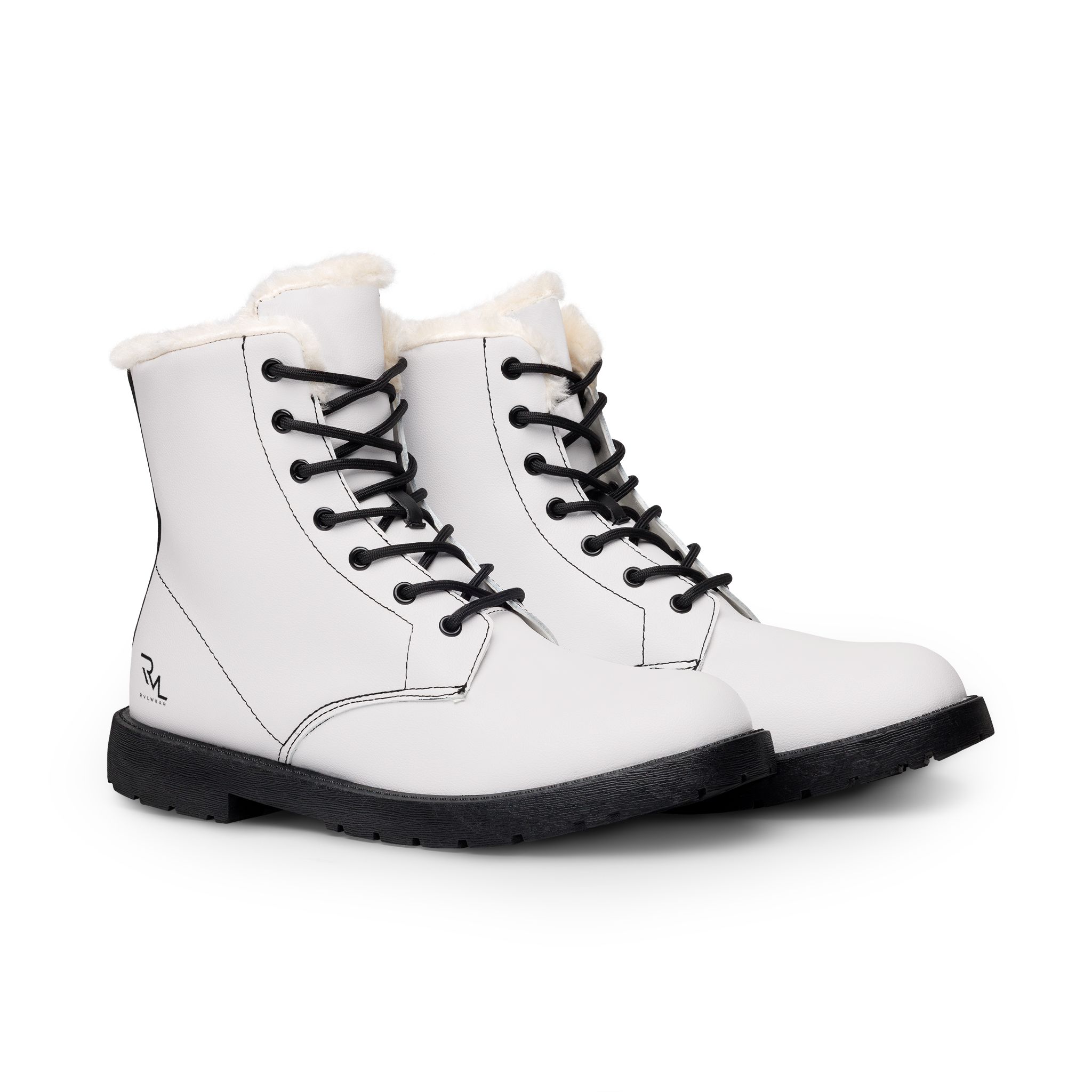 Men's Fur-Lined Leather Boots — White Winter Lace-Up Ankle Boots