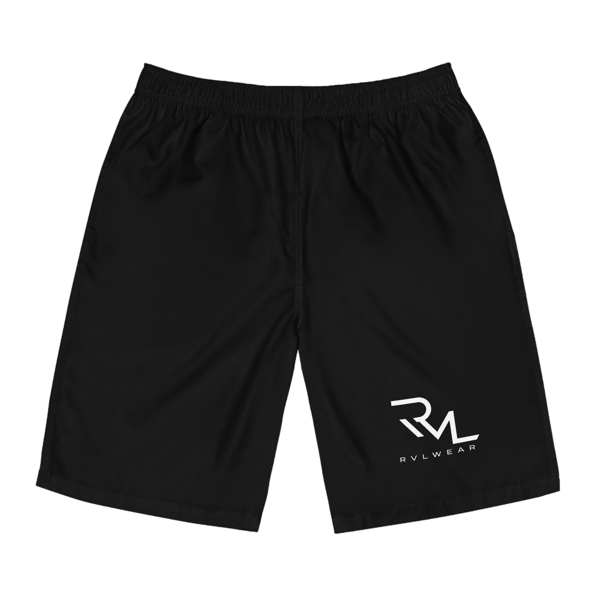 Men's Black Board Shorts — Minimal RVL Logo Swim Trunks - Image 2